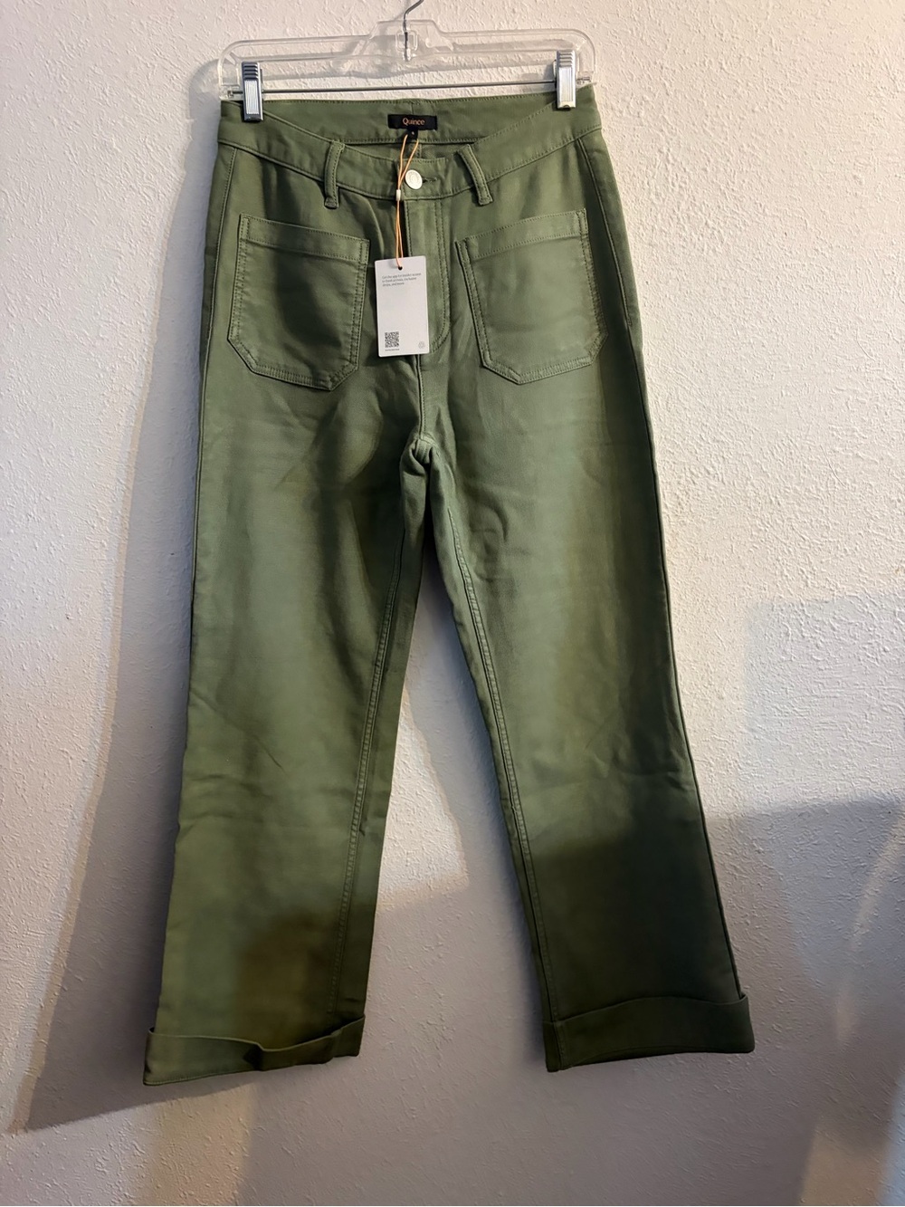 Quince Olive Green High-Rise Straight Leg Jeans